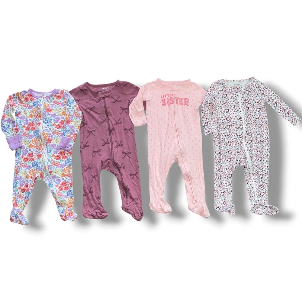Lot of 4 Carter's Baby Girl Footie Sleepers - Size 6-9 Months